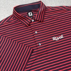 FootJoy Lisle Golf Polo Shirt Mens‎ 2XL Red Striped Royal Logo Athletic Fit 2XL